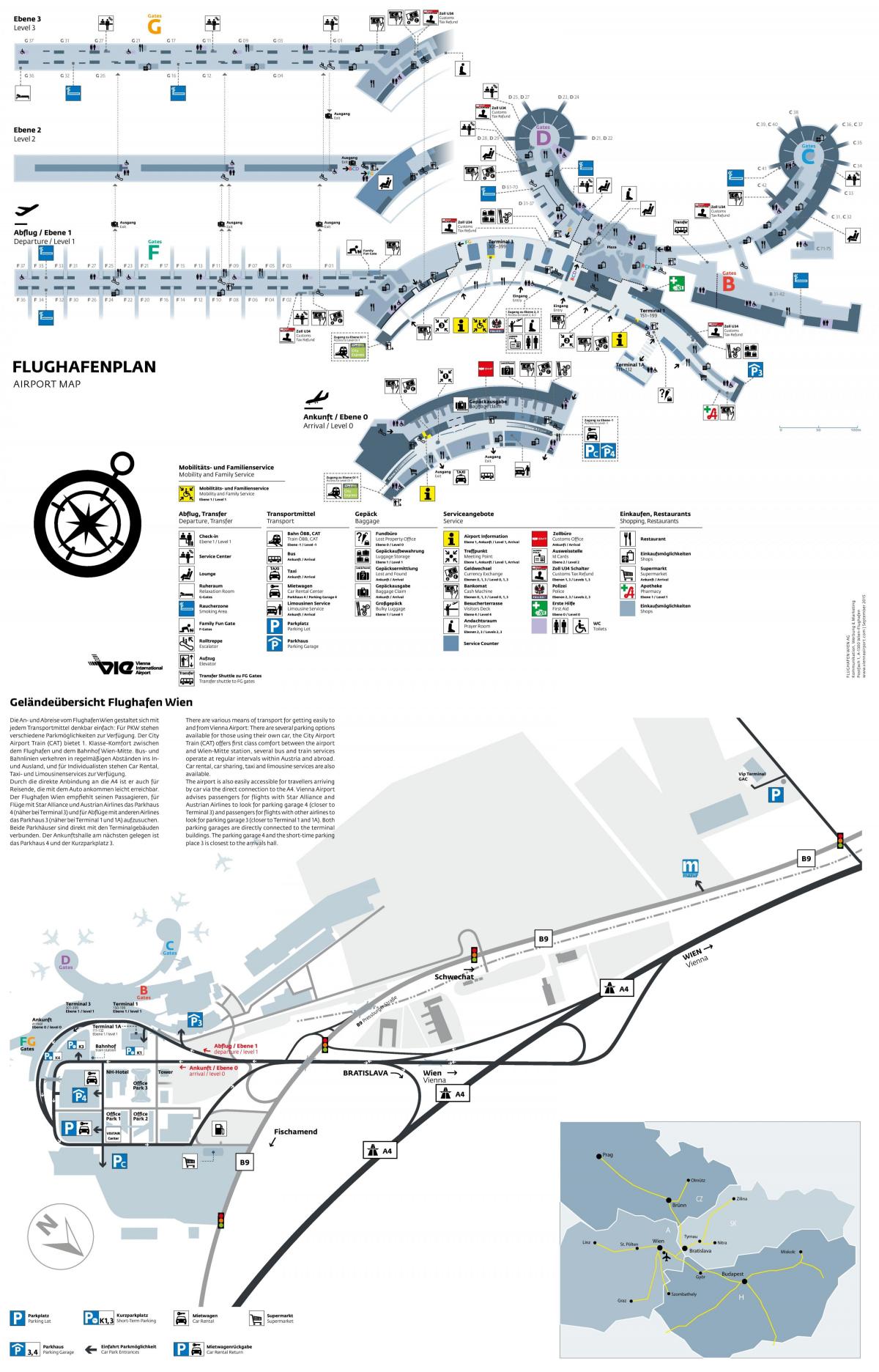 Vienna sân bay khởi hành bản đồ